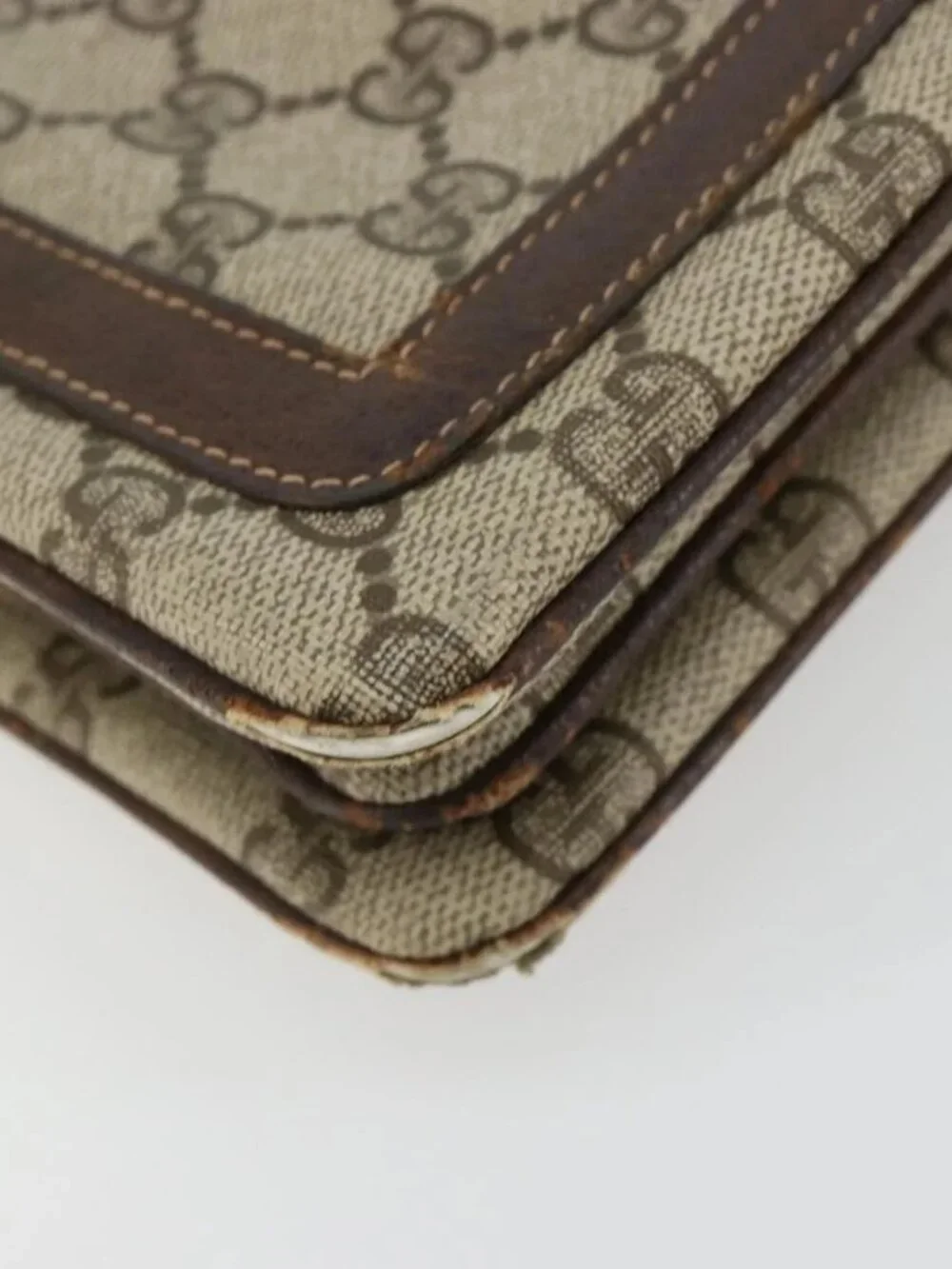 GUCCI GG Supreme Web Sherry Line Clutch Bag PVC Beige Gold Auth 182207